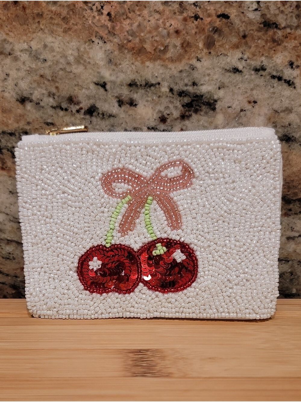 Cherries & bow beaded coin purse